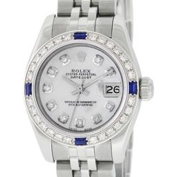 Rolex Ladies Stainless Steel Quickset Mother Of Pearl Diamond & Sapphire Datejus