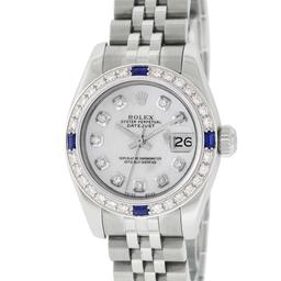 Rolex Ladies Stainless Steel Quickset Mother Of Pearl Diamond & Sapphire Datejus