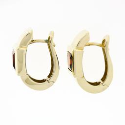 14k Yellow Gold 2.50 ctw Square Step Cut Brownish Red Garnet Cuff Huggie Earring