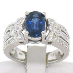 EGL 14k White Gold 2.78 Ctw Royal Blue Sapphire and Diamond Engagement Cocktail