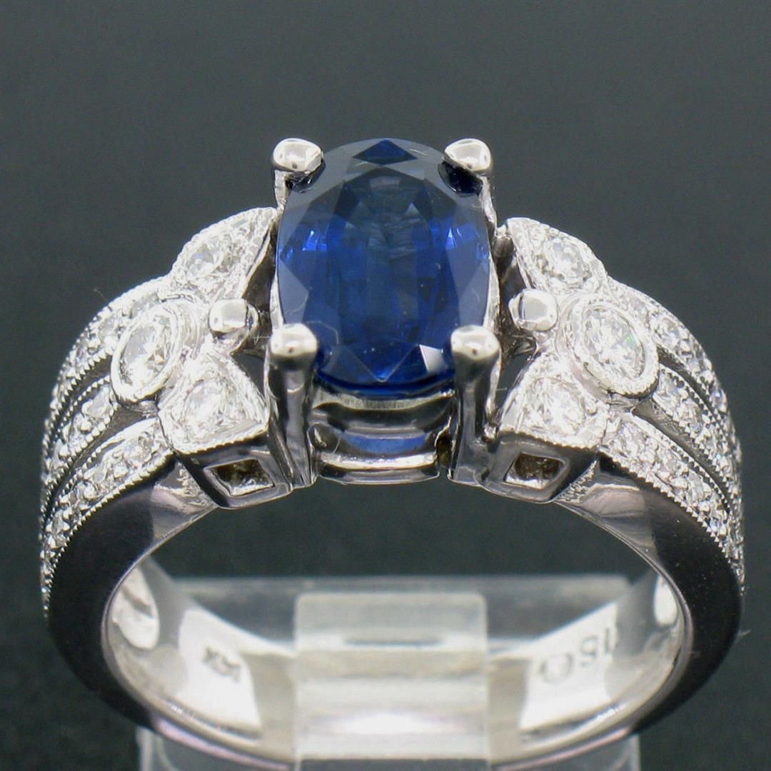 EGL 14k White Gold 2.78 Ctw Royal Blue Sapphire and Diamond Engagement Cocktail