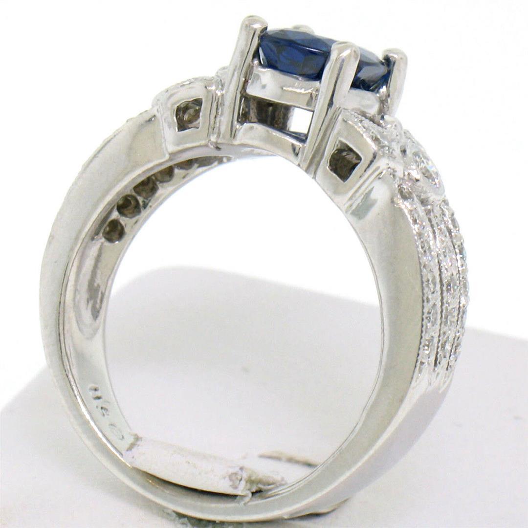 EGL 14k White Gold 2.78 Ctw Royal Blue Sapphire and Diamond Engagement Cocktail