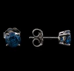 14KT White Gold 0.97 ctw Fancy Blue Diamond Stud Earrings