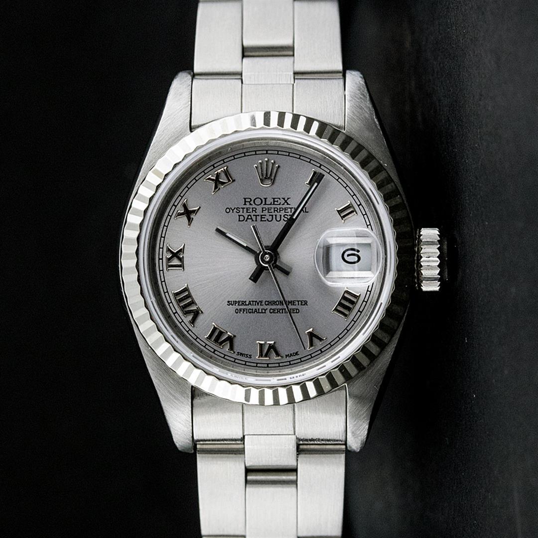 Rolex Ladies Stainless Steel Slate Grey 26MM Oyster Band Datejust Wristwatch