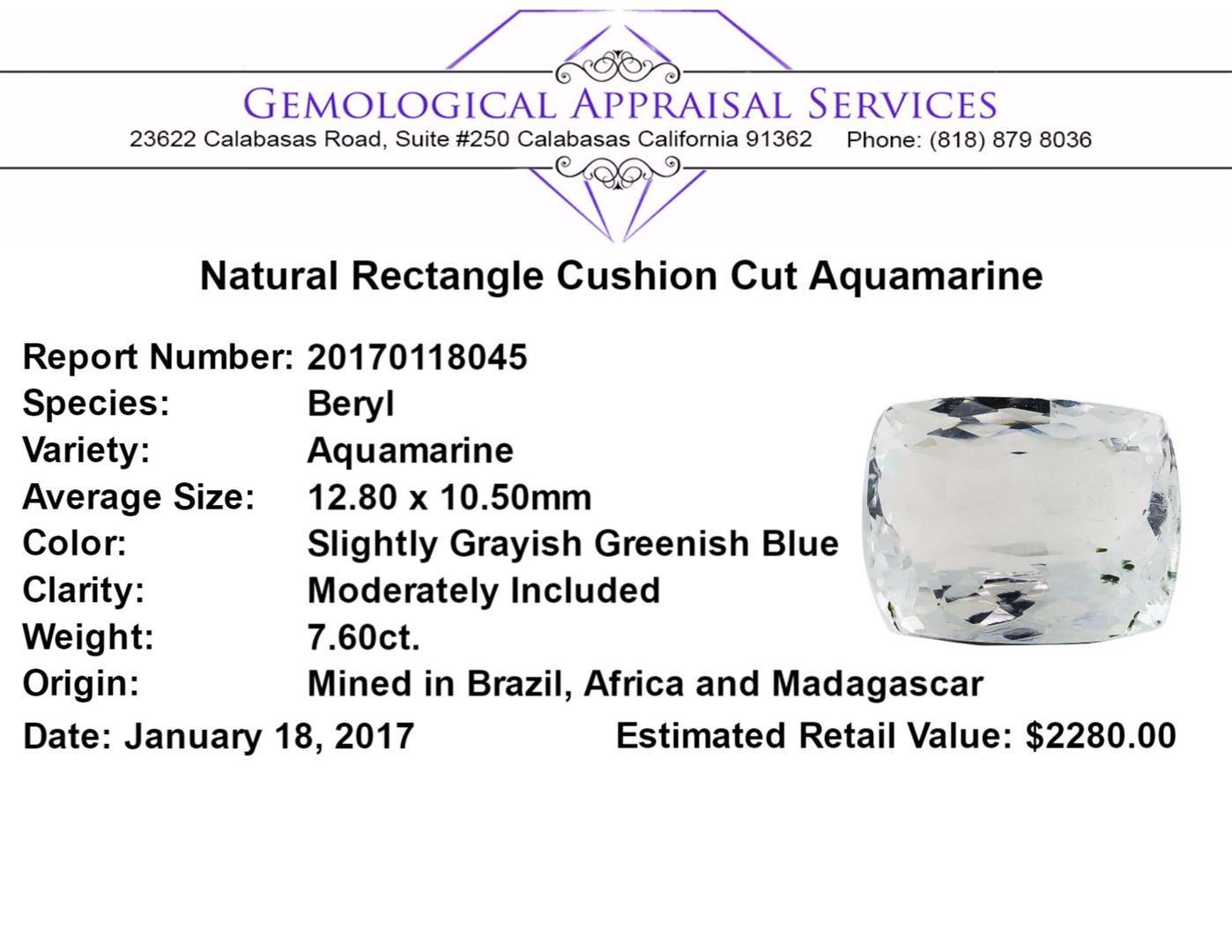 7.60 ct.Natural Rectangle Cushion Cut Aquamarine