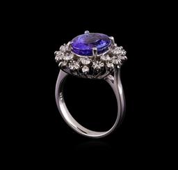 4.35 ctw Tanzanite and Diamond Ring - 14KT White Gold