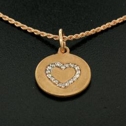 14K Rose Gold 0.13 ctw Diamond Open Heart Disc Pendant w/ 16" Rope Chain