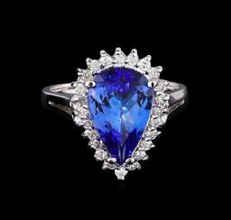 2.97 ctw Tanzanite and Diamond Ring - 14KT White Gold