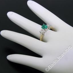 14K Yellow & White Gold 1.36 ctw Colombian Emerald Princess Diamond 3 Stone Ring