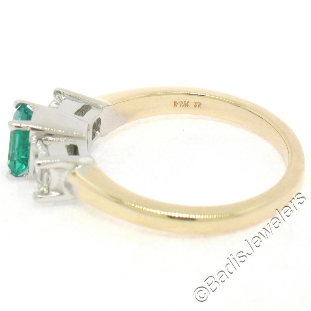 14K Yellow & White Gold 1.36 ctw Colombian Emerald Princess Diamond 3 Stone Ring