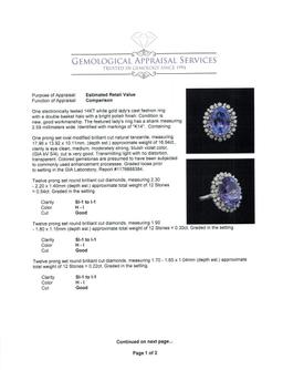 GIA Cert 16.94 ctw Tanzanite and Diamond Ring - 14KT White Gold