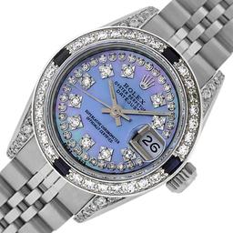 Rolex Ladies Stainless Steel Diamond Lugs Blue MOP String Diamond Datejust Wrist