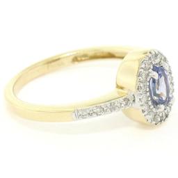 NEW Petite 14K Yellow Gold 0.50 ctw Oval Cut Tanzanite Ring w/ Round Diamond Hal