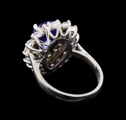 3.33 ctw Tanzanite and Diamond Ring - 14KT White Gold