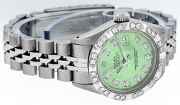 Rolex Ladies 26 Stainless Steel Green Pyramid Diamond Datejust Wristwatch Servic