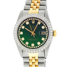 Rolex Mens 2 Tone Green Vignette String Diamond 36MM Datejust Wristwatch