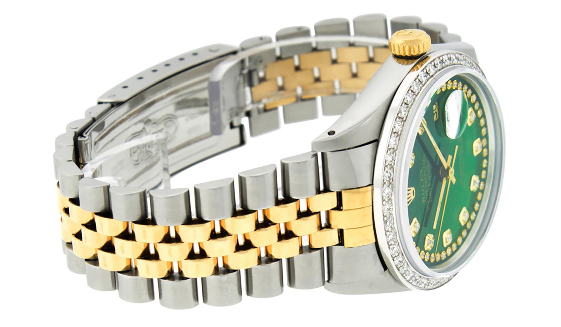 Rolex Mens 2 Tone Green Vignette String Diamond 36MM Datejust Wristwatch