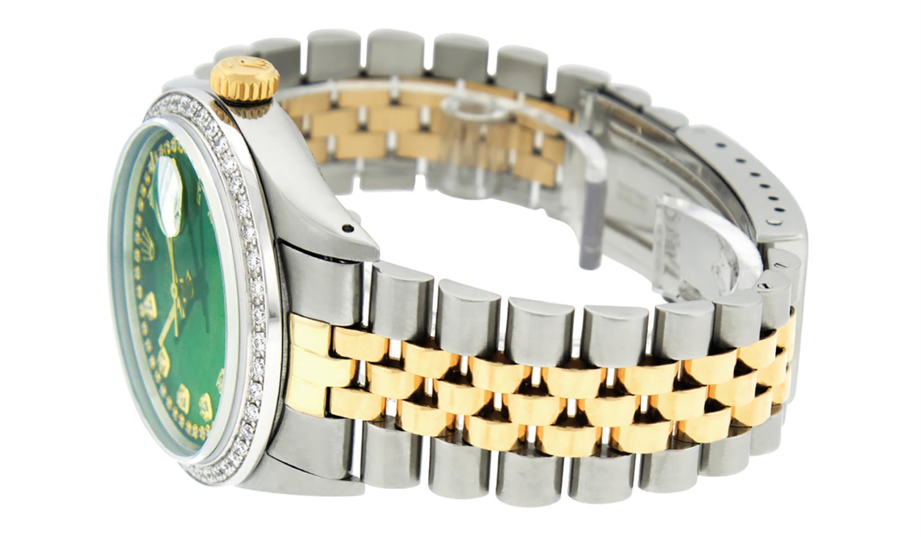 Rolex Mens 2 Tone Green Vignette String Diamond 36MM Datejust Wristwatch