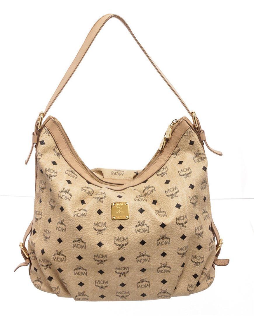 MCM Beige Leather Hobo Bag