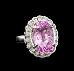 14KT White Gold 18.05 ctw Kunzite and Diamond Ring