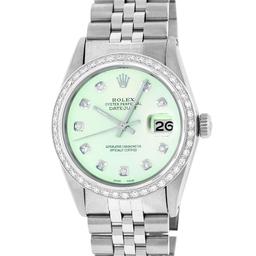 Rolex Mens Stainless Steel Green Diamond 36MM Oyster Perpetual Datejust Wristwat