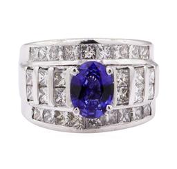 3.02 ctw Sapphire And Diamond Ring - 14KT White Gold