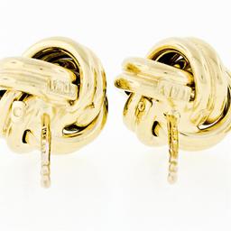 Italian 14K Yellow Gold Ribbed High Polished Dual Tube Love Knot Stud Earrings