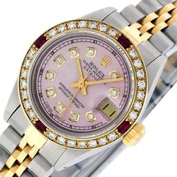 Rolex Ladies 2 Tone Ice Pink Diamond & Ruby Datejust Wristwatch