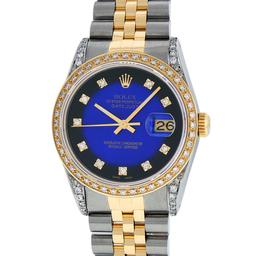Rolex Mens 2 Tone Blue Vignete Diamond Lugs Datejust Wristwatch
