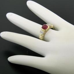 14k Yellow Gold 1.21 ctw Cabochon Ruby Solitaire Ring w/ 4 Diamond Accents