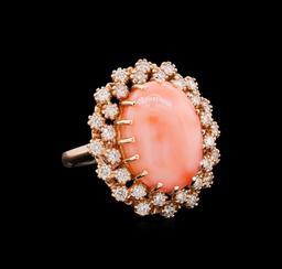 9.60 ctw Pink Coral and Diamond Ring - 14KT Rose Gold