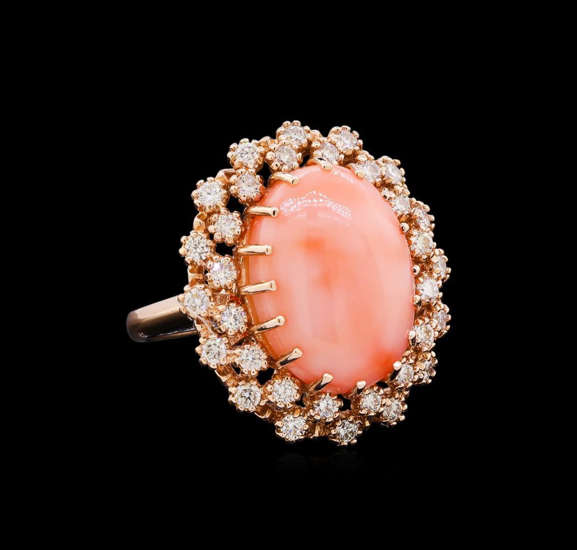 9.60 ctw Pink Coral and Diamond Ring - 14KT Rose Gold