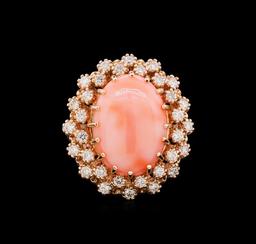 9.60 ctw Pink Coral and Diamond Ring - 14KT Rose Gold