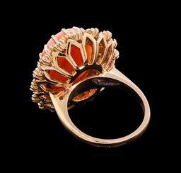 9.60 ctw Pink Coral and Diamond Ring - 14KT Rose Gold