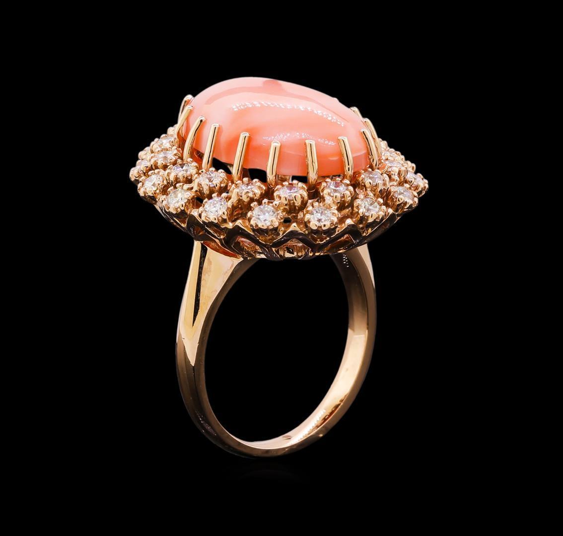 9.60 ctw Pink Coral and Diamond Ring - 14KT Rose Gold