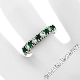 18kt White Gold 1.36 ctw Alternating Round Diamond & Emerald Wedding Band Ring