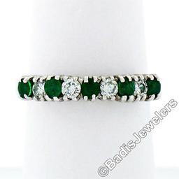 18kt White Gold 1.36 ctw Alternating Round Diamond & Emerald Wedding Band Ring
