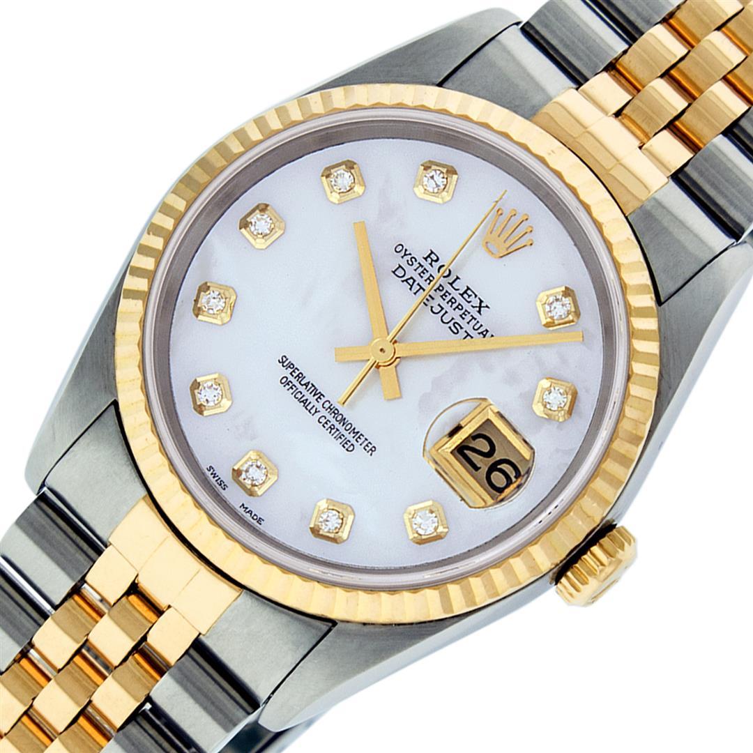 Rolex Mens 2 Tone Mother Of Pearl VS Diamond 36MM Datejust Wristwatch