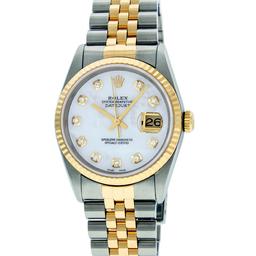 Rolex Mens 2 Tone Mother Of Pearl VS Diamond 36MM Datejust Wristwatch