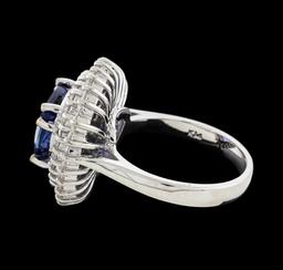 3.62 ctw Tanzanite and Diamond Ring - 14KT White Gold