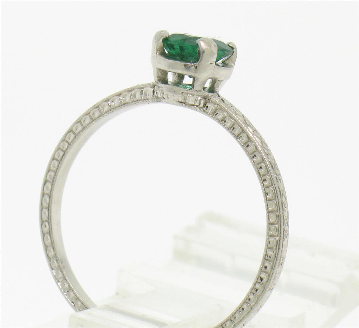 Platinum Etched Petite QUALITY .51 ctw Emerald Solitaire Ring Engagement