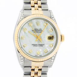 Rolex Mens 2 Tone MOP Diamond Lugs 36MM Datejust Wristwatch