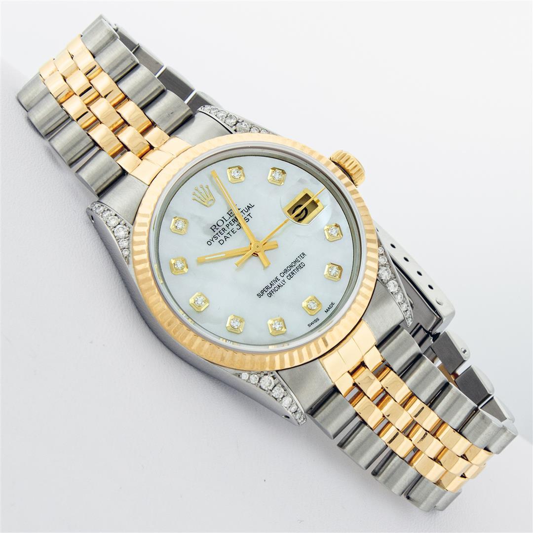 Rolex Mens 2 Tone MOP Diamond Lugs 36MM Datejust Wristwatch