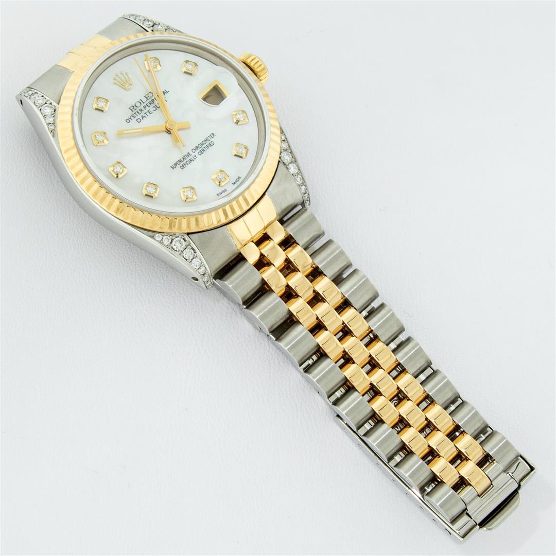 Rolex Mens 2 Tone MOP Diamond Lugs 36MM Datejust Wristwatch