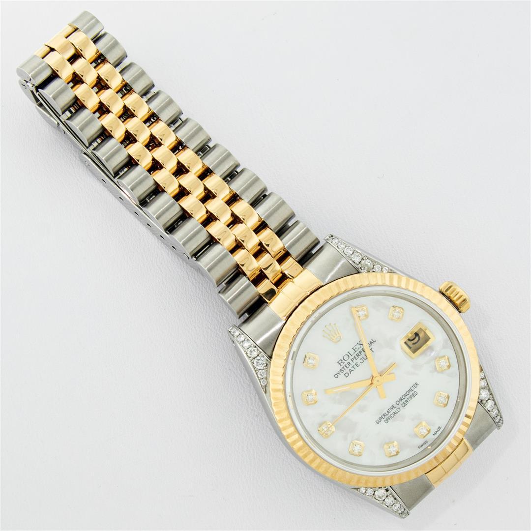 Rolex Mens 2 Tone MOP Diamond Lugs 36MM Datejust Wristwatch