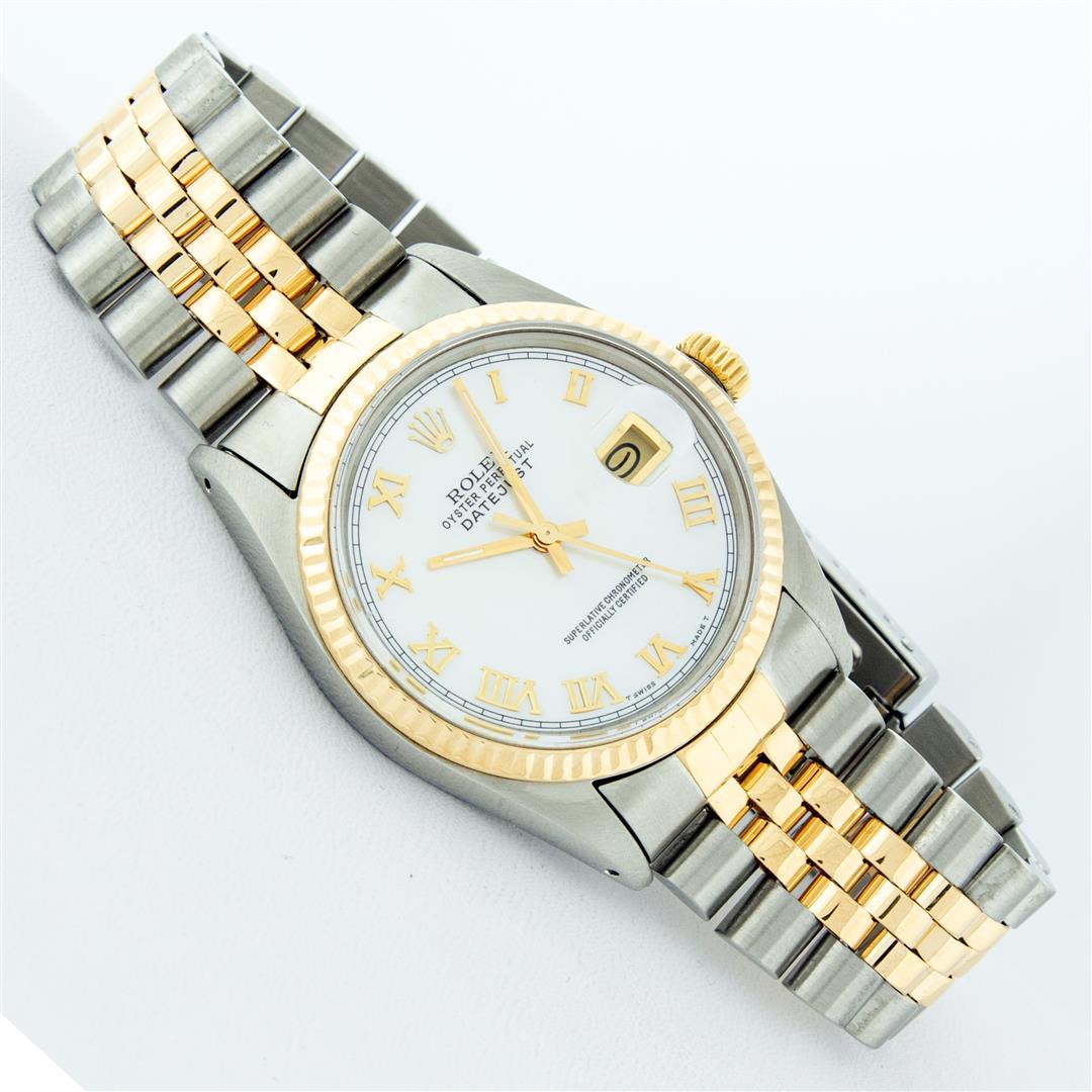 Rolex Mens 2 Tone Mother Of Pearl Roman Datejust Wristwatch