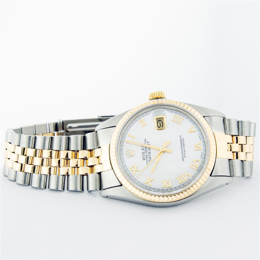 Rolex Mens 2 Tone Mother Of Pearl Roman Datejust Wristwatch