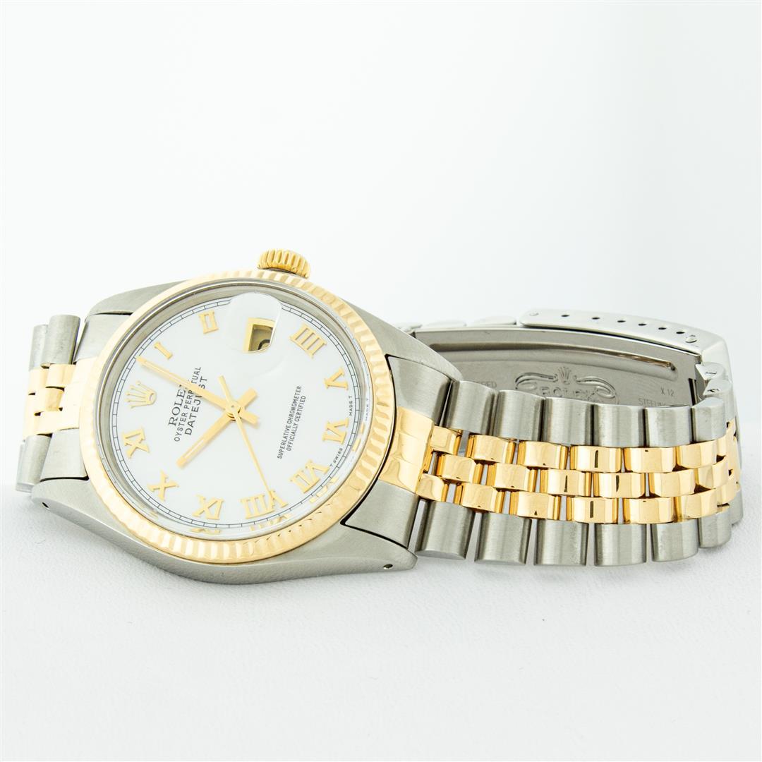 Rolex Mens 2 Tone Mother Of Pearl Roman Datejust Wristwatch