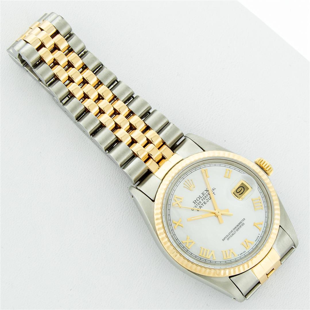 Rolex Mens 2 Tone Mother Of Pearl Roman Datejust Wristwatch