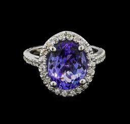 4.6 ctw Tanzanite and Diamond Ring - 14KT White Gold